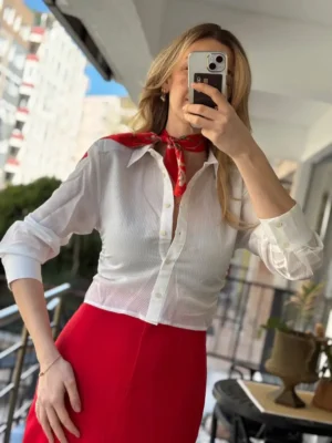 Drapeli Vatkalı Crop Gömlek